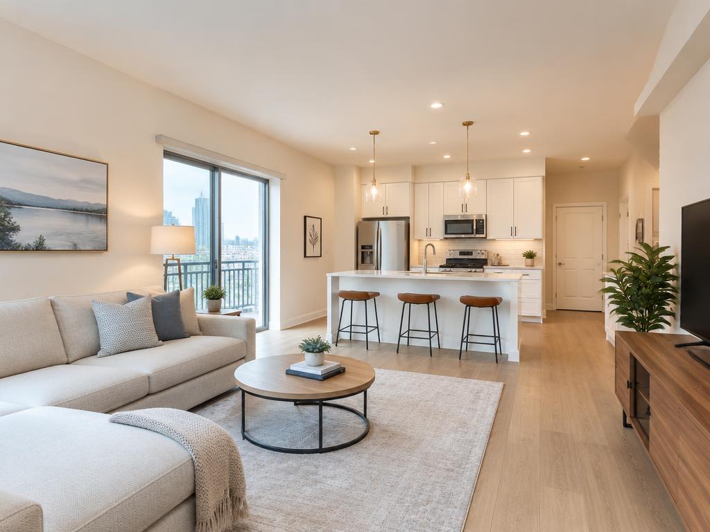 Clean modern condo living area